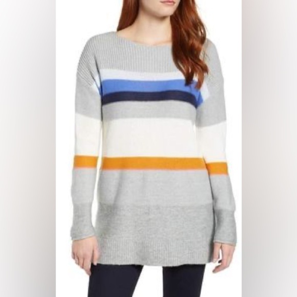 Caslon abstract striped sweater Large wool mohair modal blend